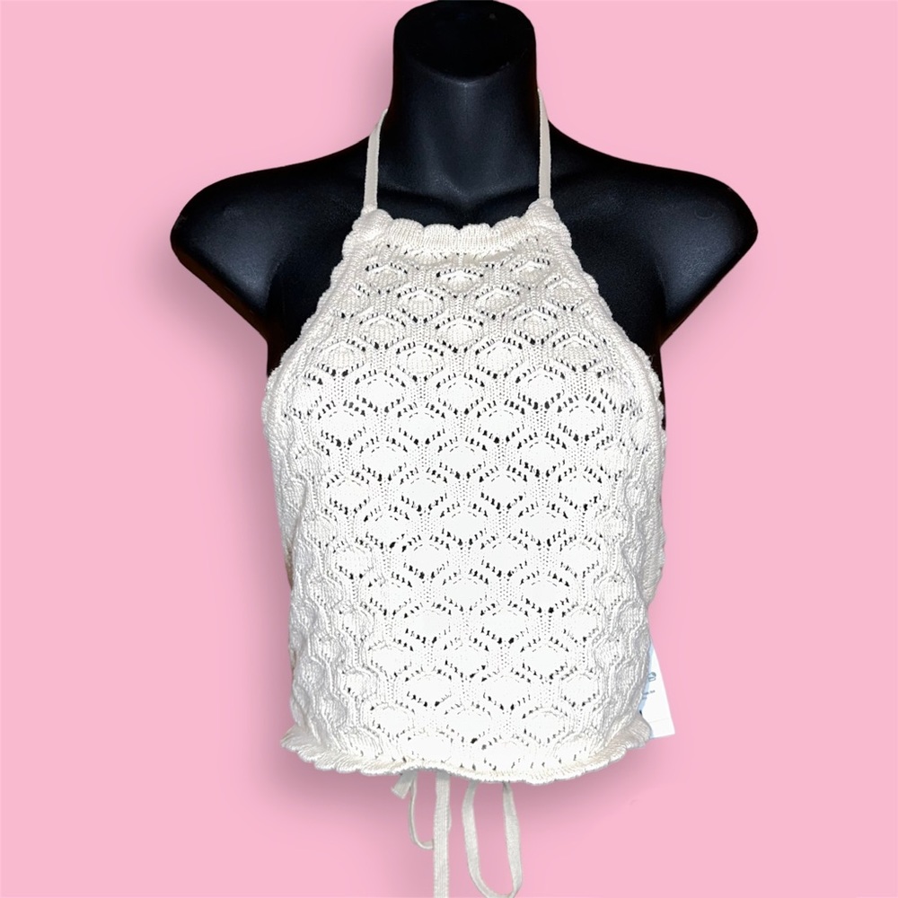 ❤️2/$20 BUNDLE❤️ Forever 21 Pointelle Knit Cropped Halter Top Size Medium NWT